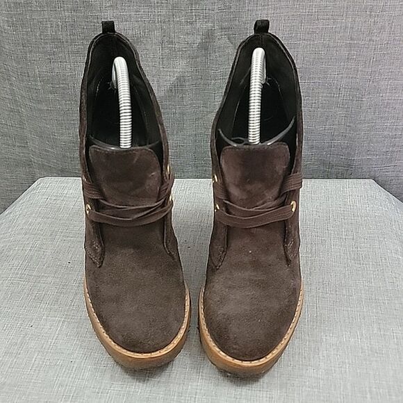 Tory Burch Hillary Brown Suede Leather heeled Lace-up Bootie, women's SZ 7.5 - Picture 3 of 11